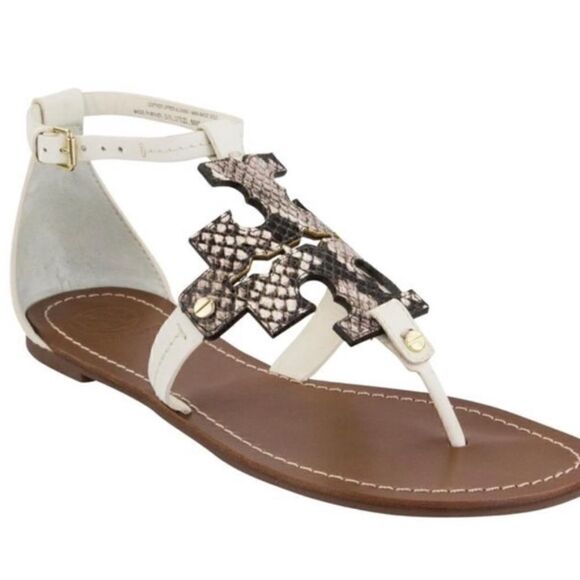 EEUC Tory Burch Phoebe Snakeskin White Thong Sandals Shoes Size 6.5 - Picture 2 of 7